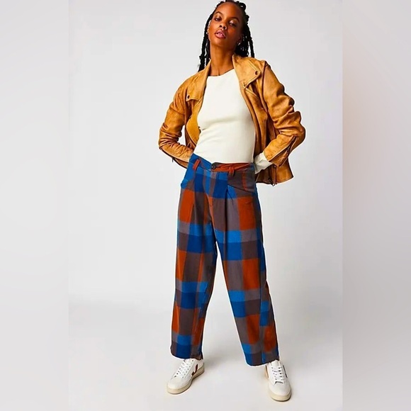 Free People Cass Slouch Trousers in Plaid US 14​​​​ - Picture 1 of 4
